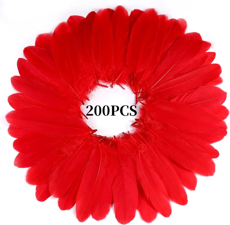 Holmgren Red Craft Goose Feathers- 200pcs 5-7inch Large Craft Feather Bulk for DIY Cosplay Mask Hatband Wing Costume Accessories and Halloween Party Decoration (Red) - Image 2